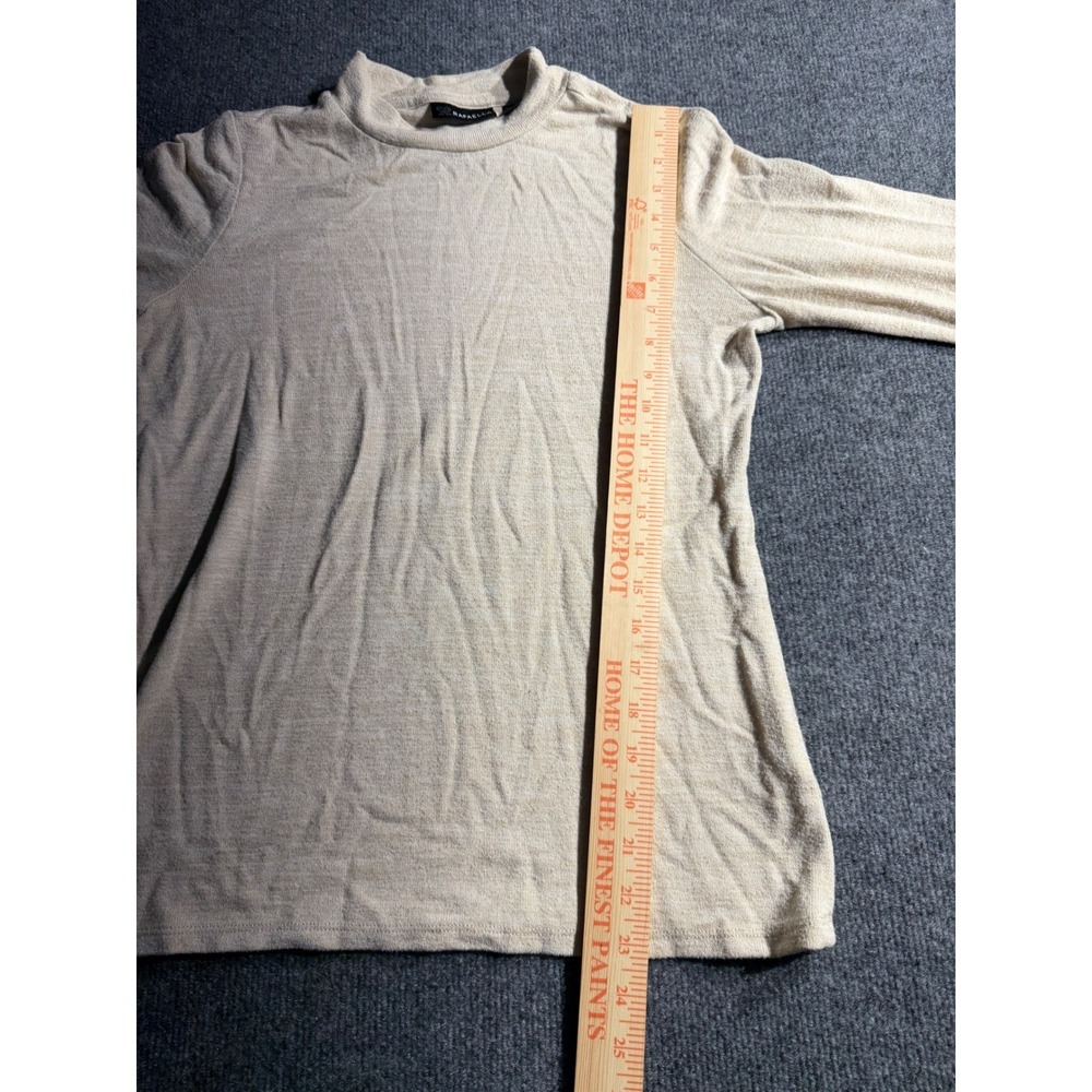 Rafaella Womens XS Beige Mock Neck Long Sleeve Top Snap Button Cuffs Knit Shirt - Picture 7 of 9